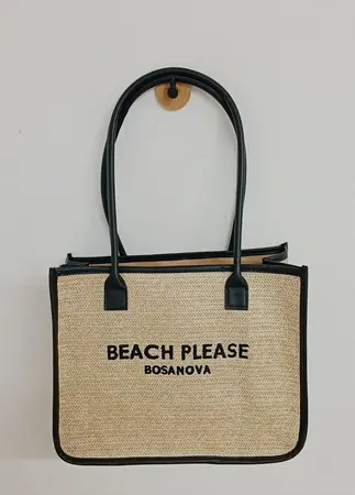BOLSO PLAYERO RAFIA MANIJA CUERINA