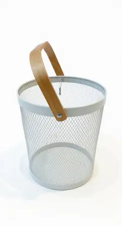 CANASTO CILINDRO METAL C/BAMBU WHITE