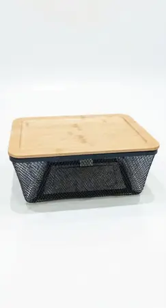 CANASTO METAL C/TAPA BAMBU