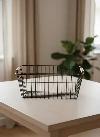 CANASTO METAL LINEA BLACK MANGO BAMBU