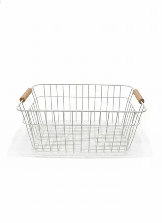 CANASTO METAL LINEA WHITE MANGO BAMBU