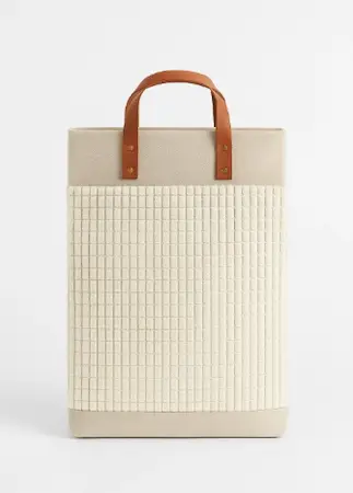 CESTO P/ ROPA MANIJA CUERINA L/LOVE WHITE