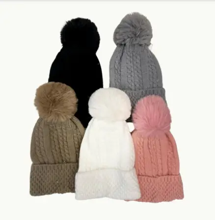 GORRO TEJIDO C/POMPON INT. C/PIEL SU-303741