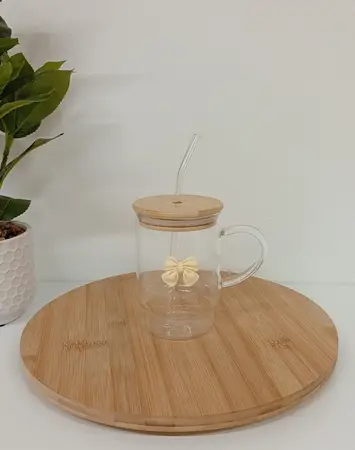 JARRO VIDRIO T/BAMBU Y SORBETE WHITE