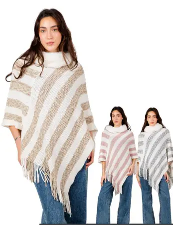 PONCHO CHENILL C/PIEL Y FLECOS SU-303648