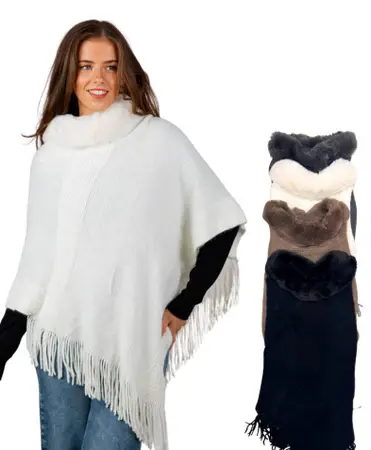 PONCHO TEJIDO C/PIEL Y FLECOS SU-303649