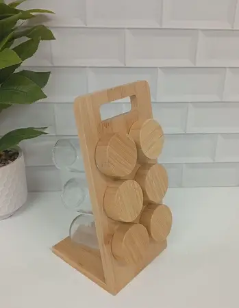 SET ESPECIERO X 6 VIDRIO BASE BAMBU