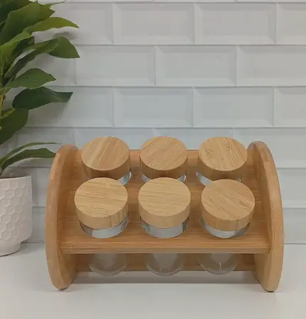 SET ESPECIERO X 6 VIDRIO C/BASE BAMBU