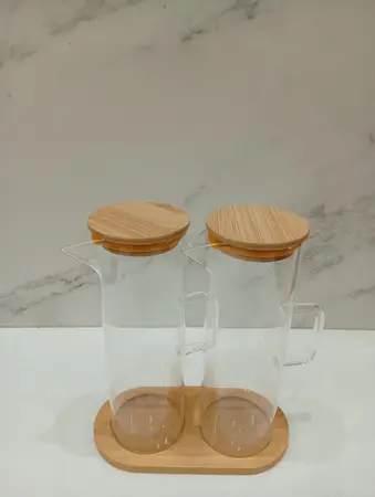 SET JARRITAS VIDRIO X 2 UNID. BASE BAMBU
