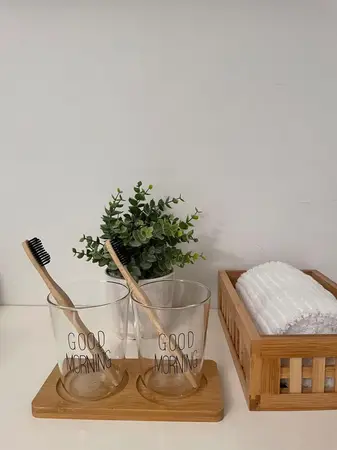 SET VASO VIDRIO BASE BAMBOO GOOD...