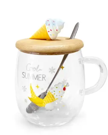 TAZA VIDRIO C/CUCHARA Y TAPA BAMBU