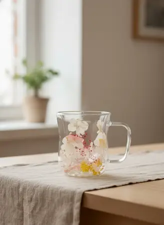 TAZA VIDRIO DOBLE 350ML FLOWER