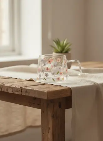 TAZA VIDRIO DOBLE 400ML FLOWER