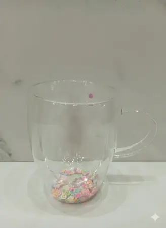 TAZA VIDRIO DOBLE C/FLORCITAS 350ML.