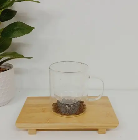 TAZA VIDRIO DOBLE GRANO DE COFFEE 300ML.