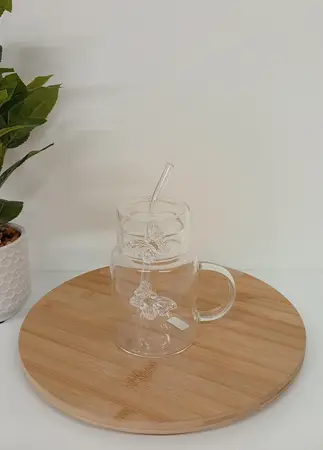 TAZA VIDRIO MARIPOSA C/TAPA-SORBETE 450ML