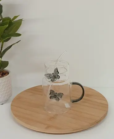 TAZA VIDRIO MARIPOSA C/TAPA-SORBETE 450ML BLACK