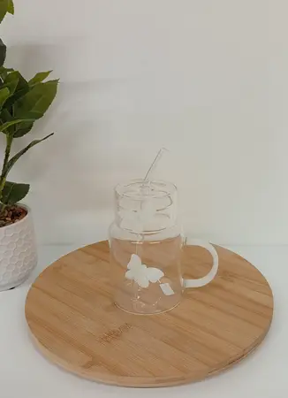 TAZA VIDRIO MARIPOSA C/TAPA-SORBETE 450ML WHITE