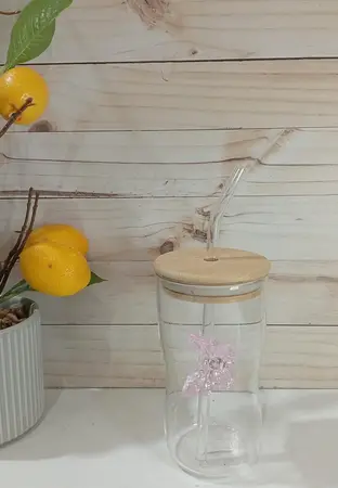 VASO VIDRIO T/BAMBU Y SORBETE 380ML. MARIPOSA